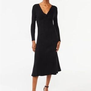 Scoop NYC Black Long Sleeve Twist Neckline Midi Dress NWT